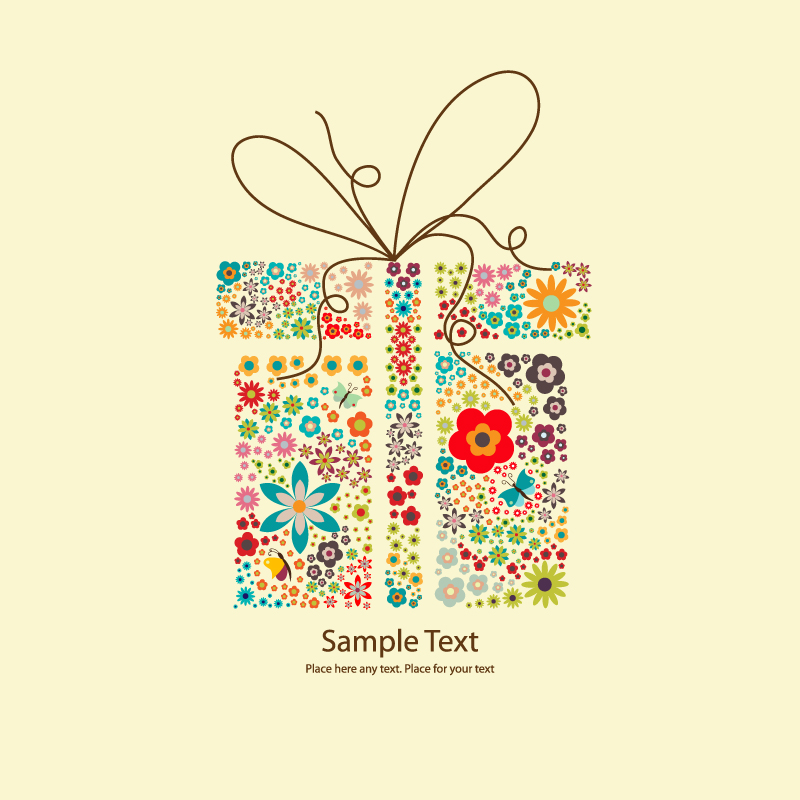 decorative background colorful flat petals giftbox layout