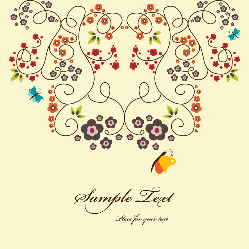 decorative background template floras butterfly curves sketch