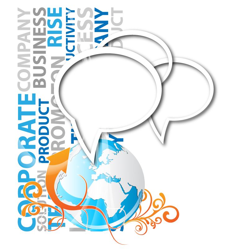 business communication background template modern globe speech bubbles