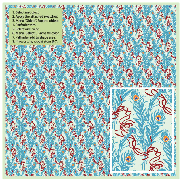 decorative pattern template repeating classical peafowl feathers elements