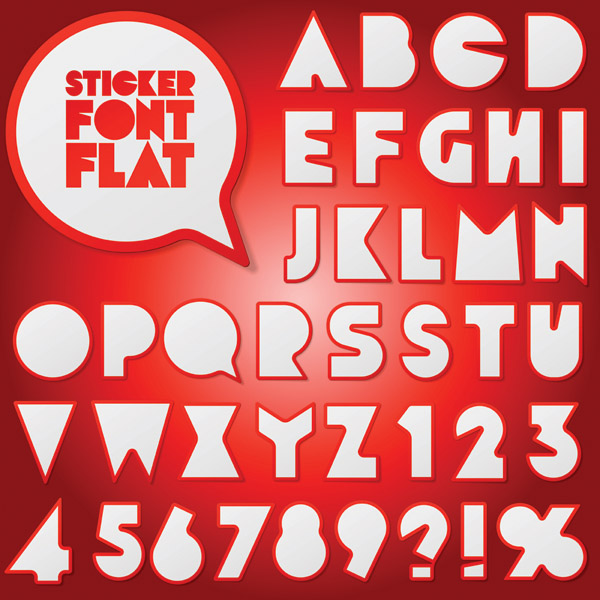 alphabet stickers template modern shiny red flat design