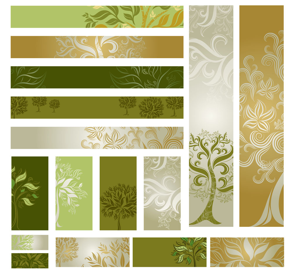 decorative banner templates elegant leaves trees curves sketch