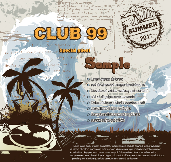 music club advertising banner dynamic sea grunge retro