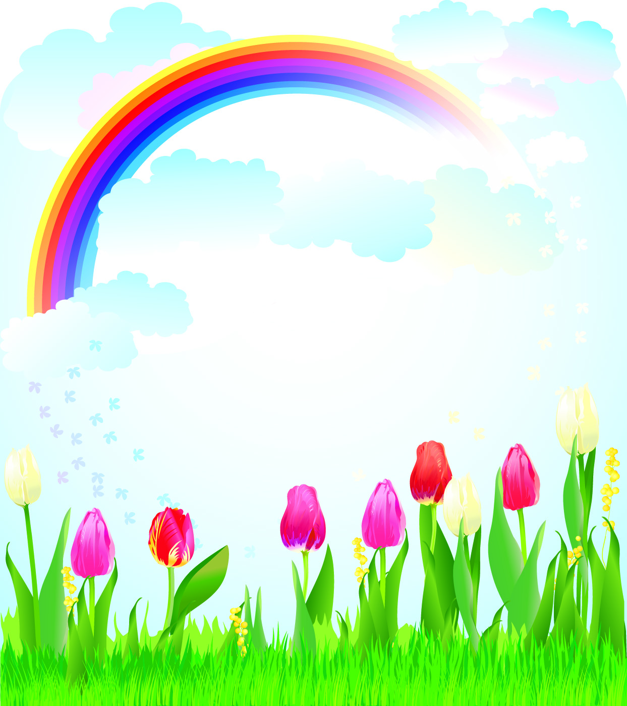 nature scene background template colorful rainbow tulips decor