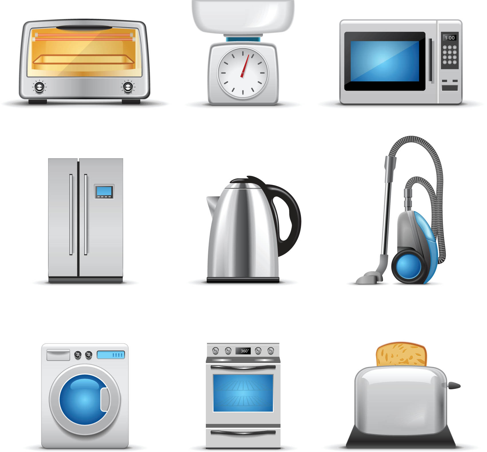 housework device icons modern colored objects sketch