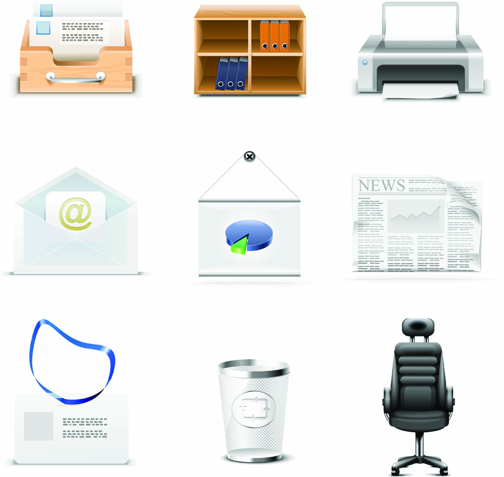 office design elements modern 3d symbols sketch