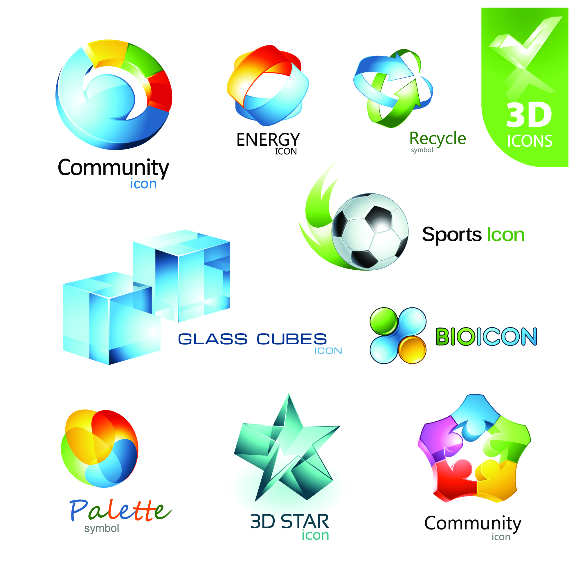 3d logo templates shiny colorful modern shapes