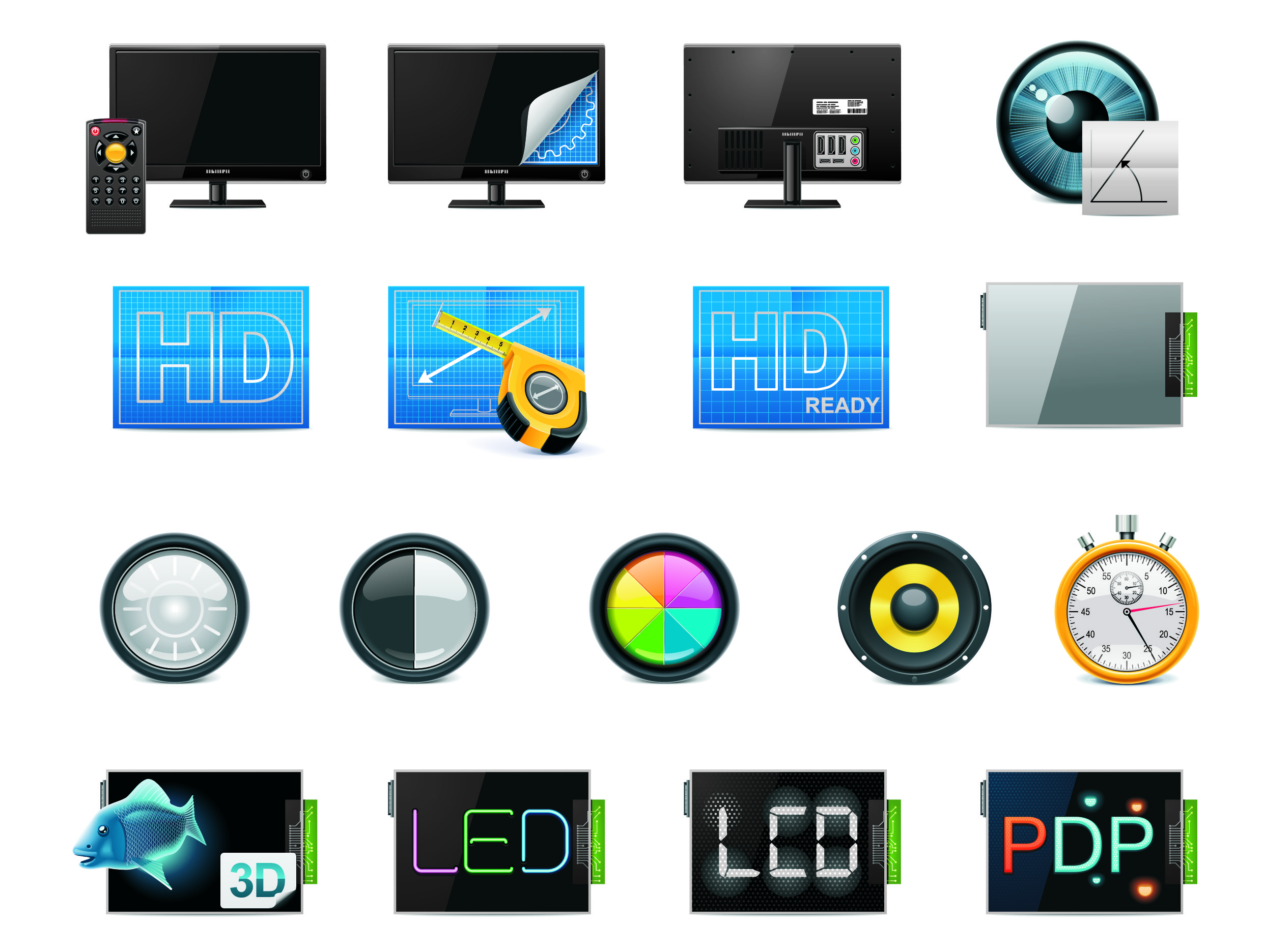 technology icons shiny modern symbols sketch