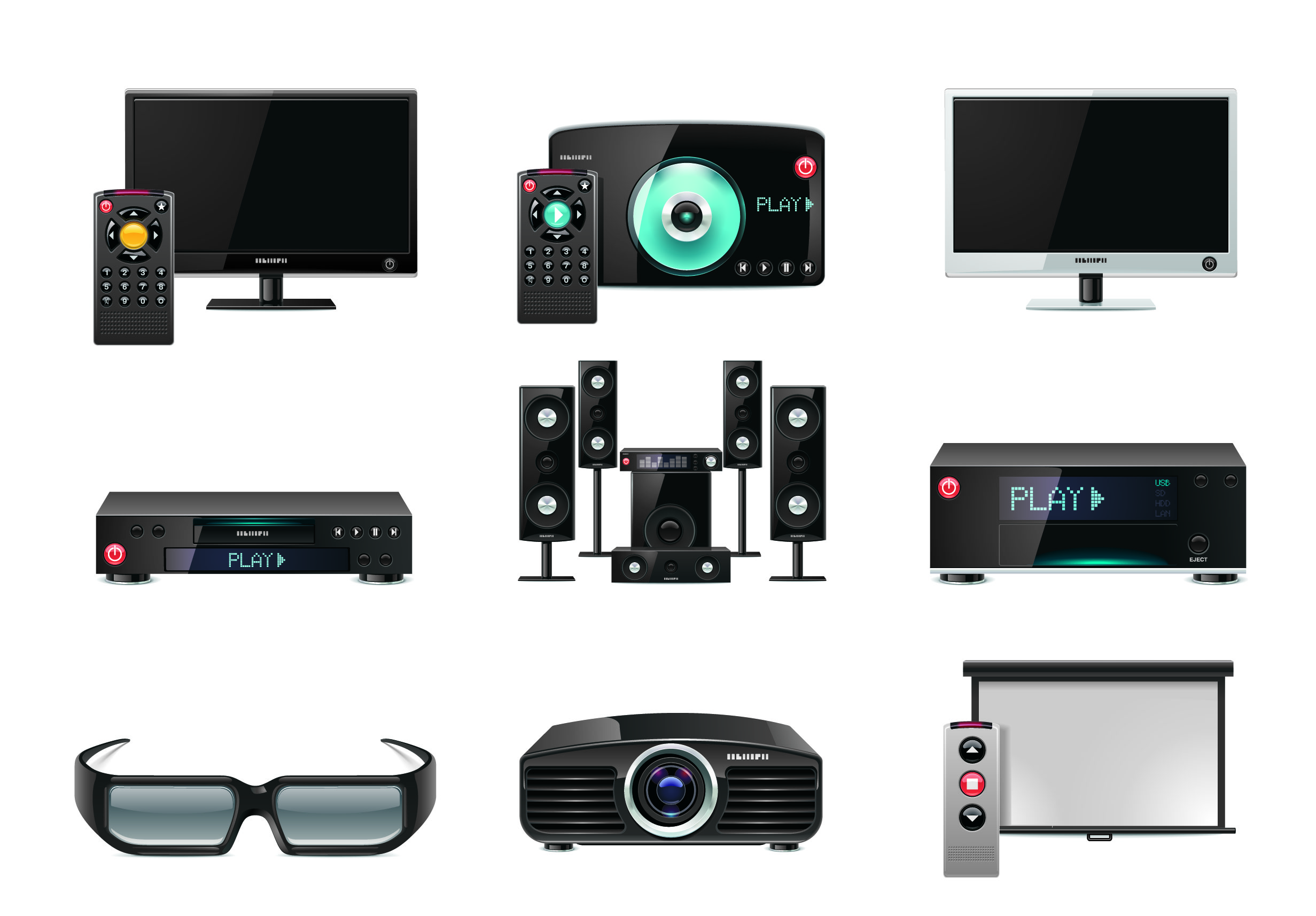 audio video device icons modern realistic sketch