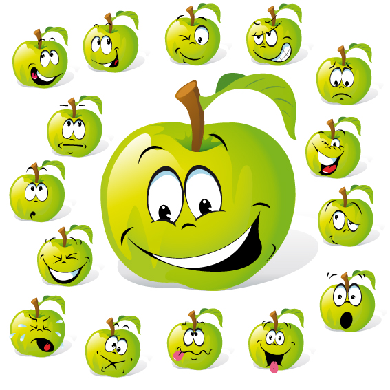 apples icons stylized emotional faces sketch modern design