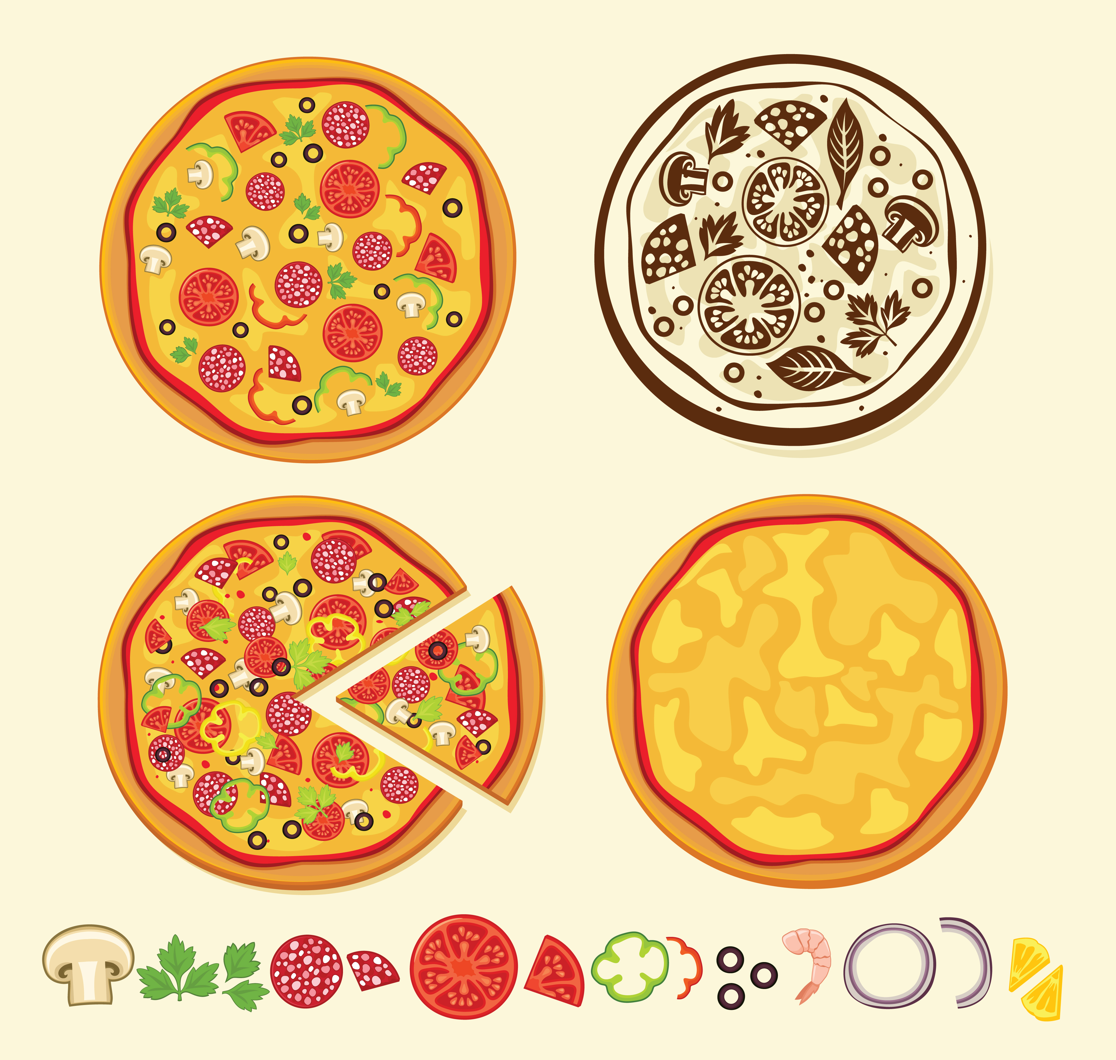 pizza menu background flat colored handdrawn sketch