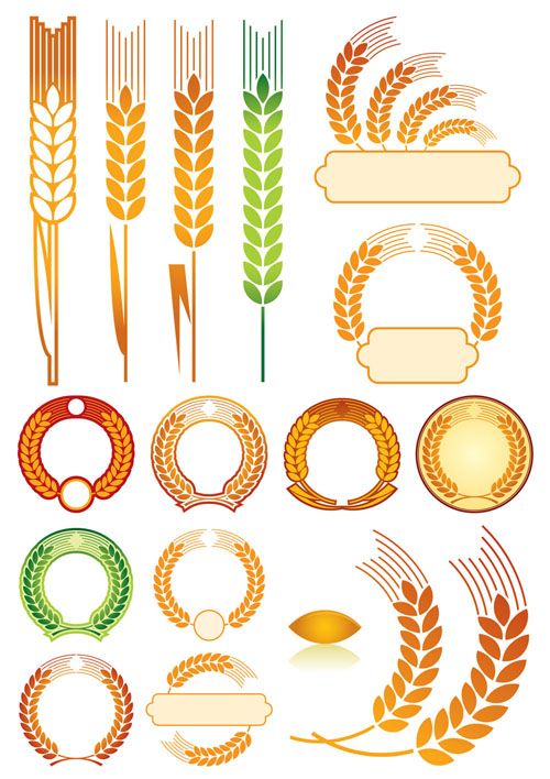 decorative wheat icons colored flat shapes sketch