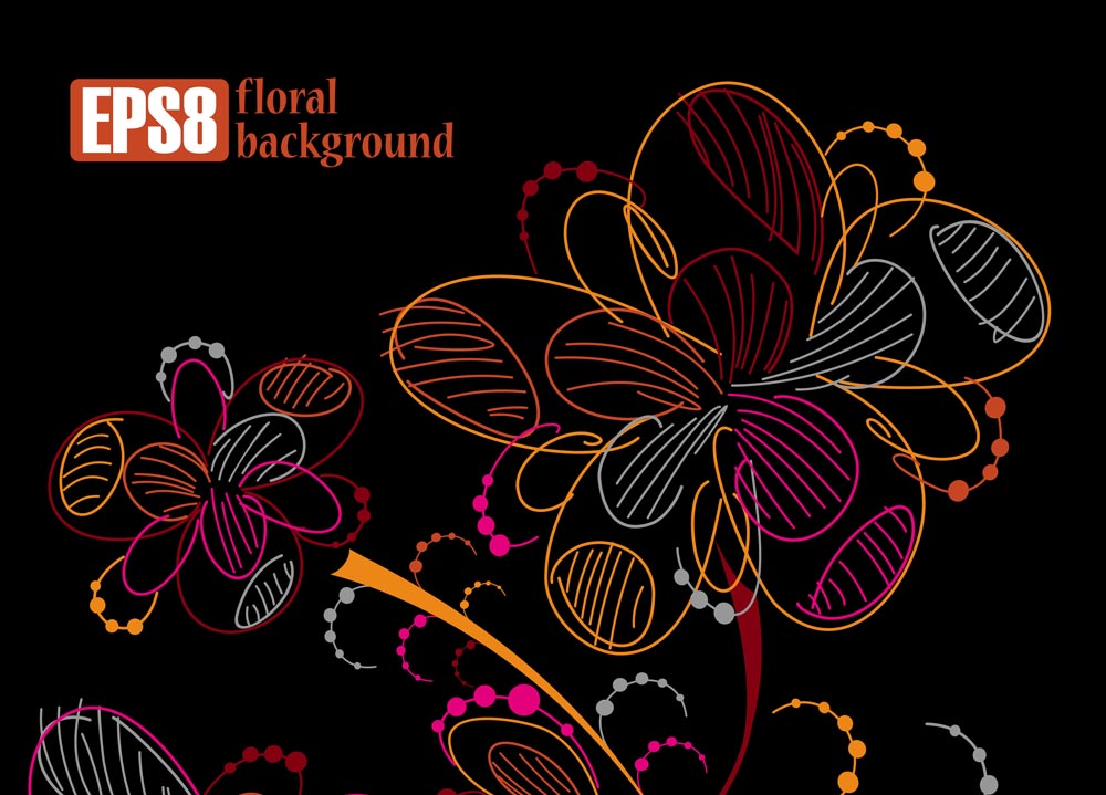 floral background template dark colorful handdrawn sketch