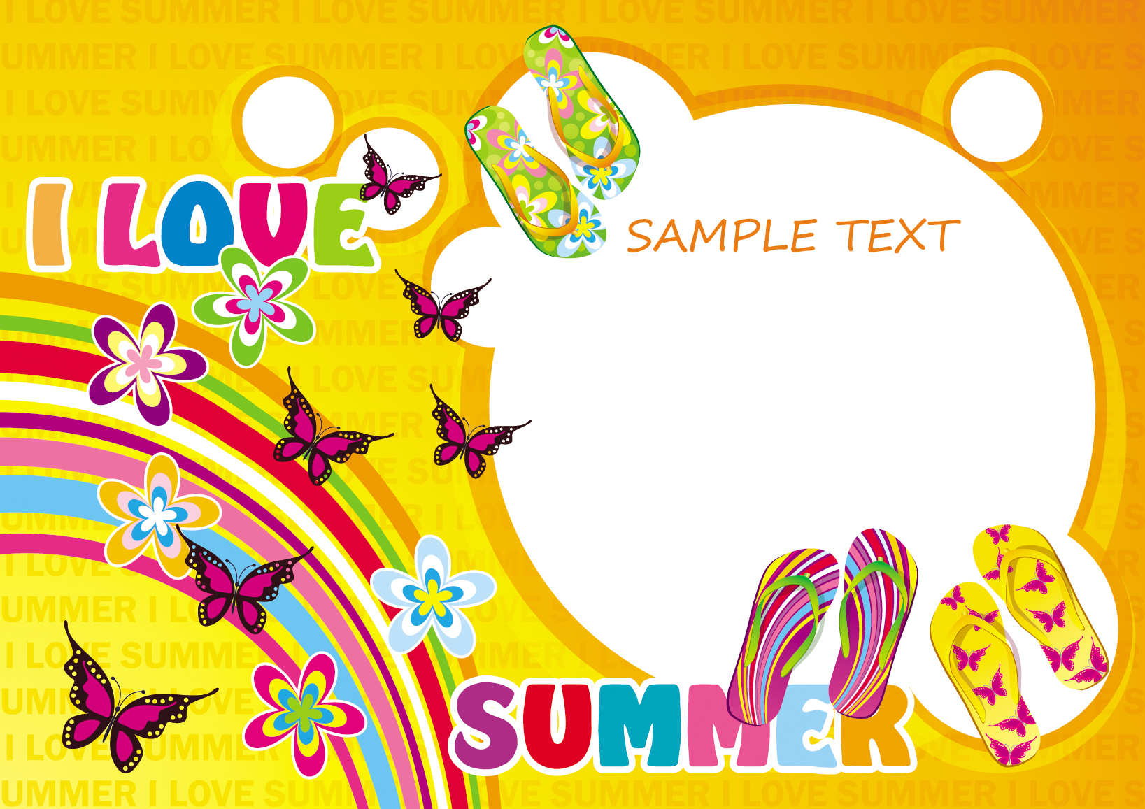 summer banner template colorful butterflies rainbow slippers decor