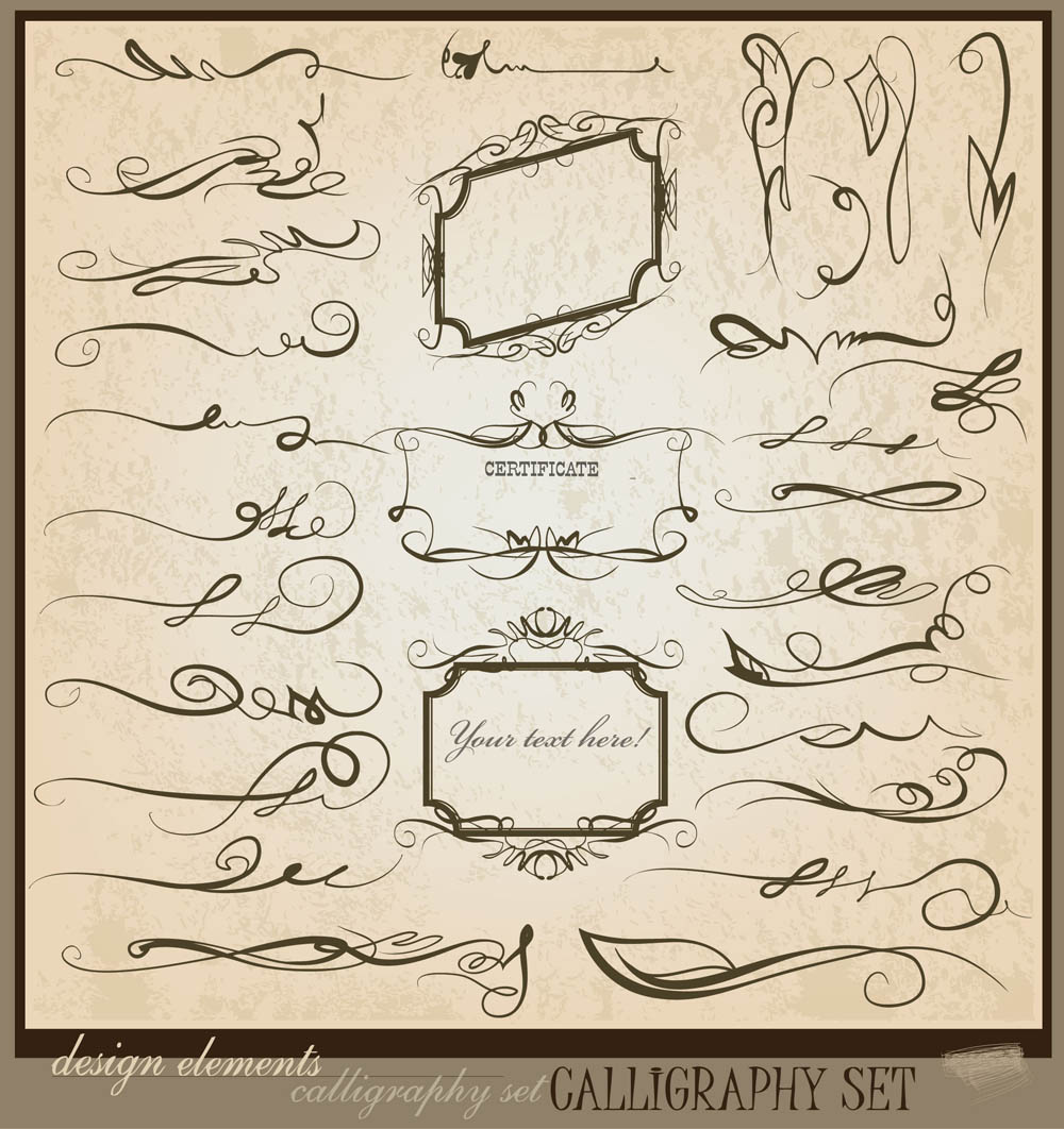 decorative elements templates collection retro handdrawn curves sketch