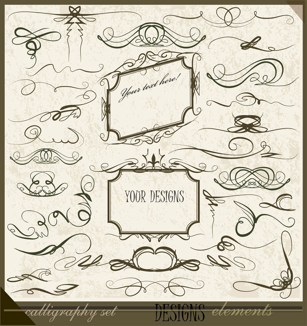 decorative elements collection retro curves sketch