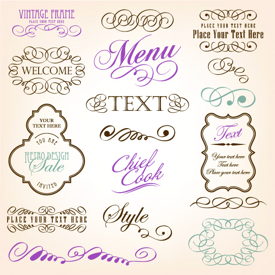 decorative elements elegant classic curves calligraphic sketch