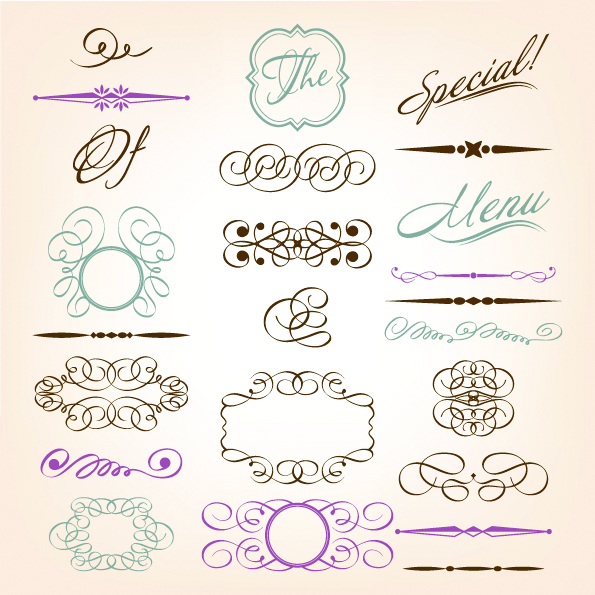 decorative elements templates elegant symmetric curves sketch