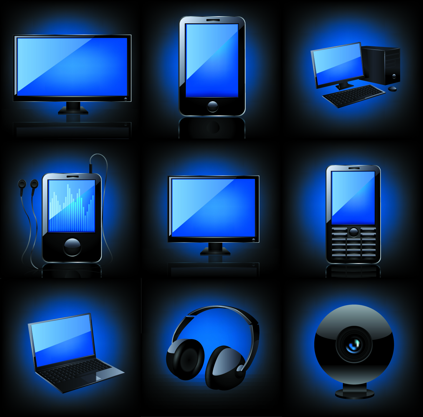 electrical device icons shiny modern 3d sketch