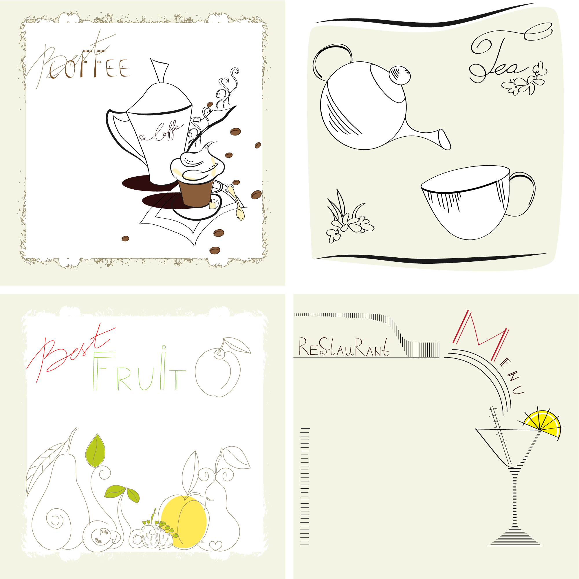 beverage decor background classic flat handdrawn sketch