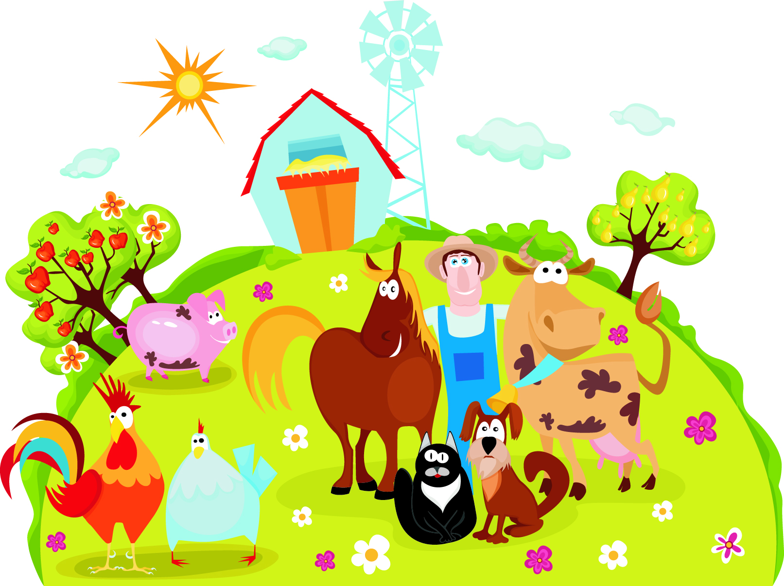 farmland background funny cartoon sketch colorful design