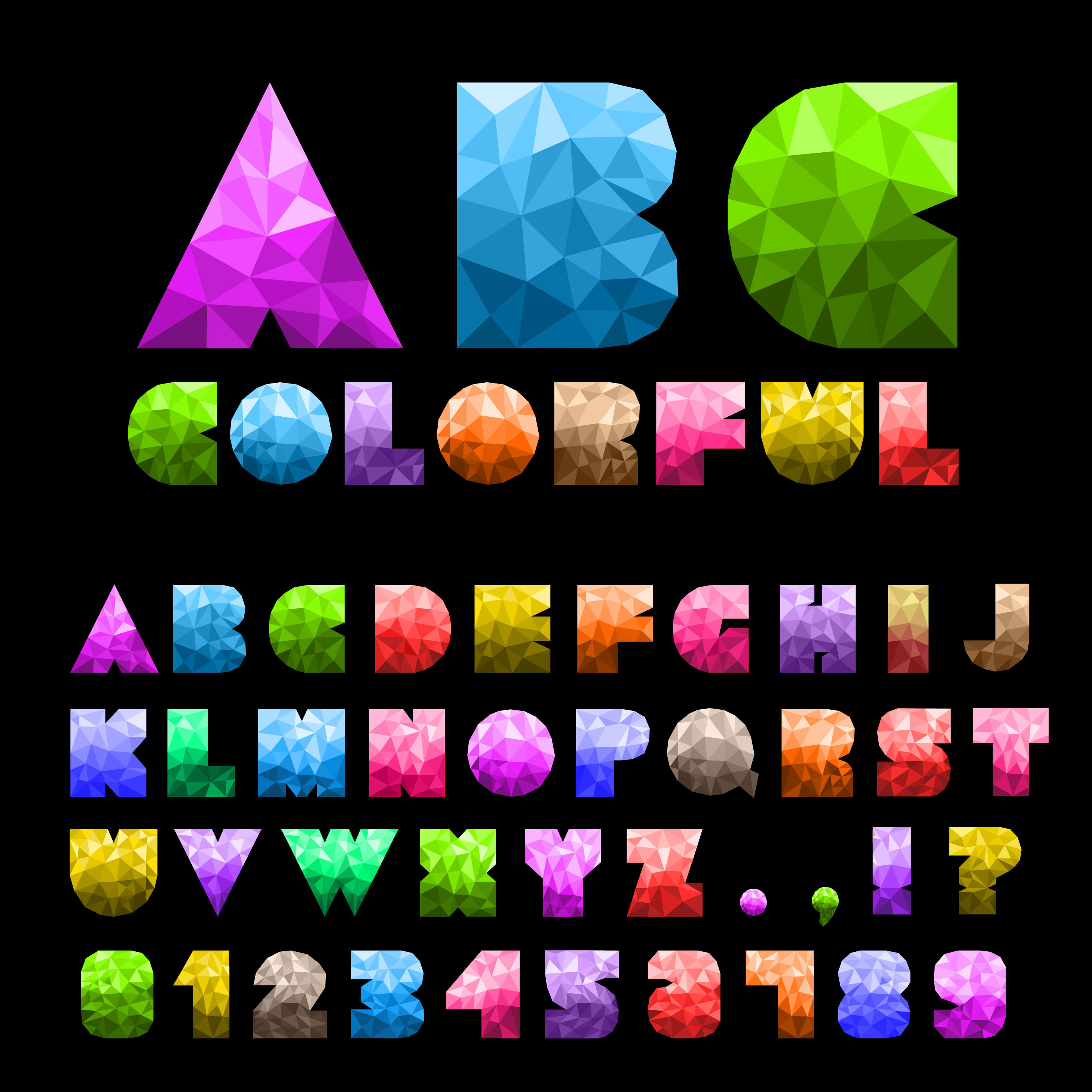 alphabet signs templates colorful low poly gem decor