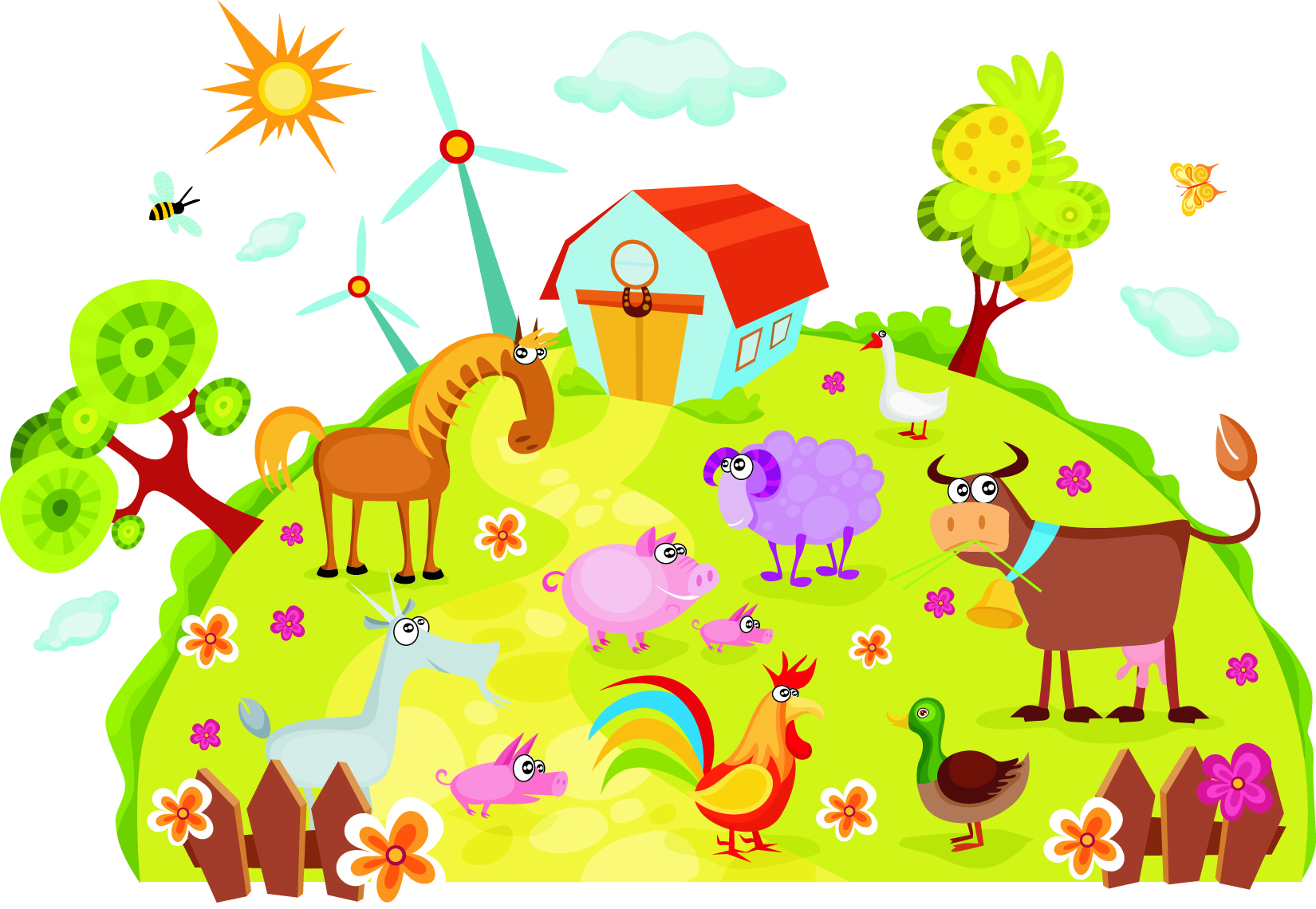 farmland background colorful funny cartoon sketch