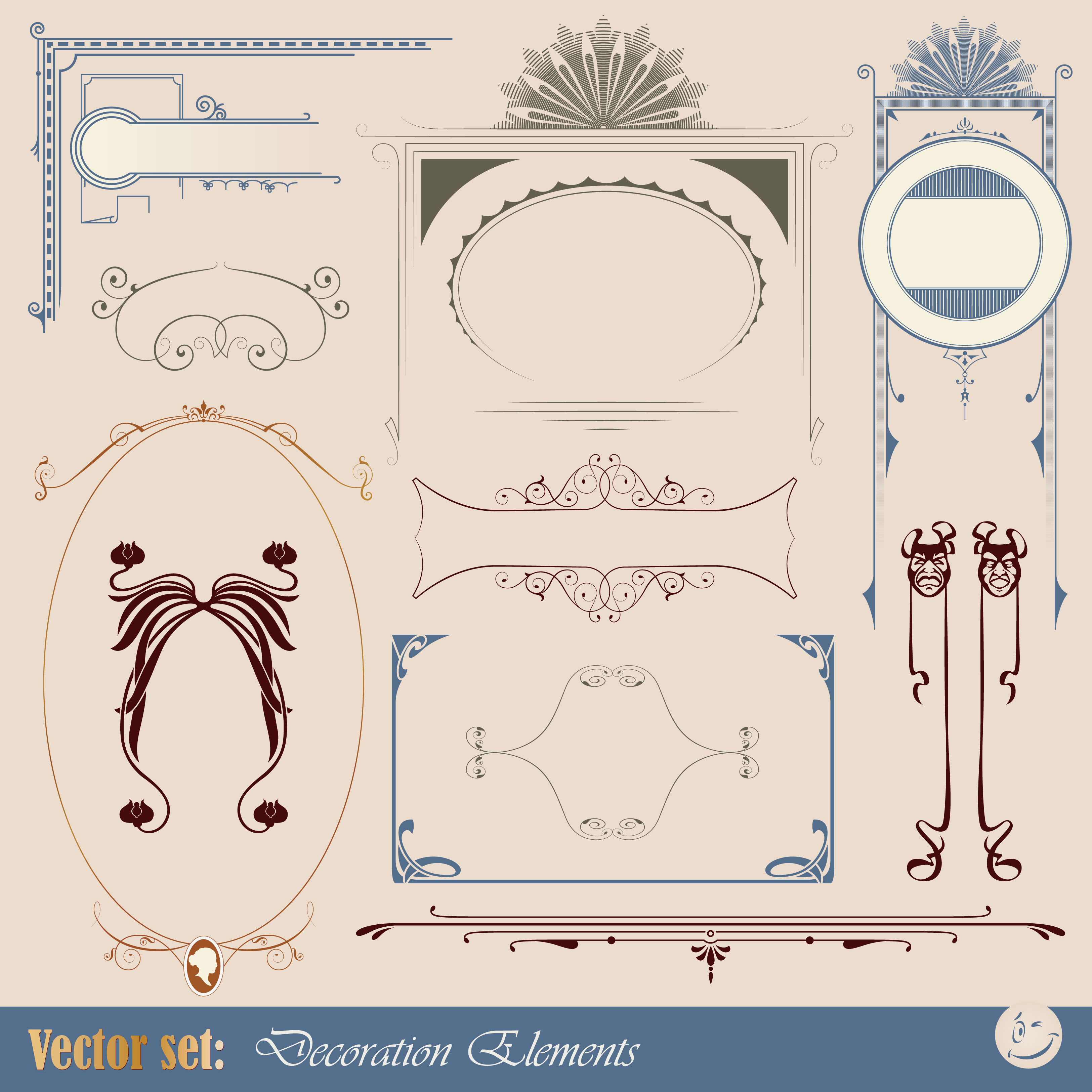 decorative elements elegant european symmetric sketch