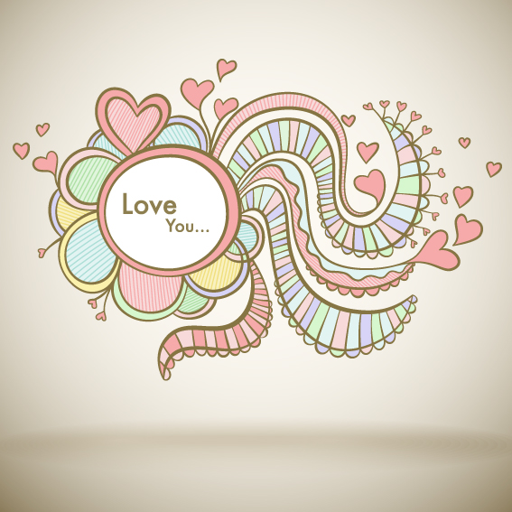 love background colorful dynamic hearts curves handdrawn