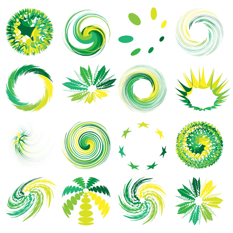 decorative elements templates modern green yellow dynamic shapes