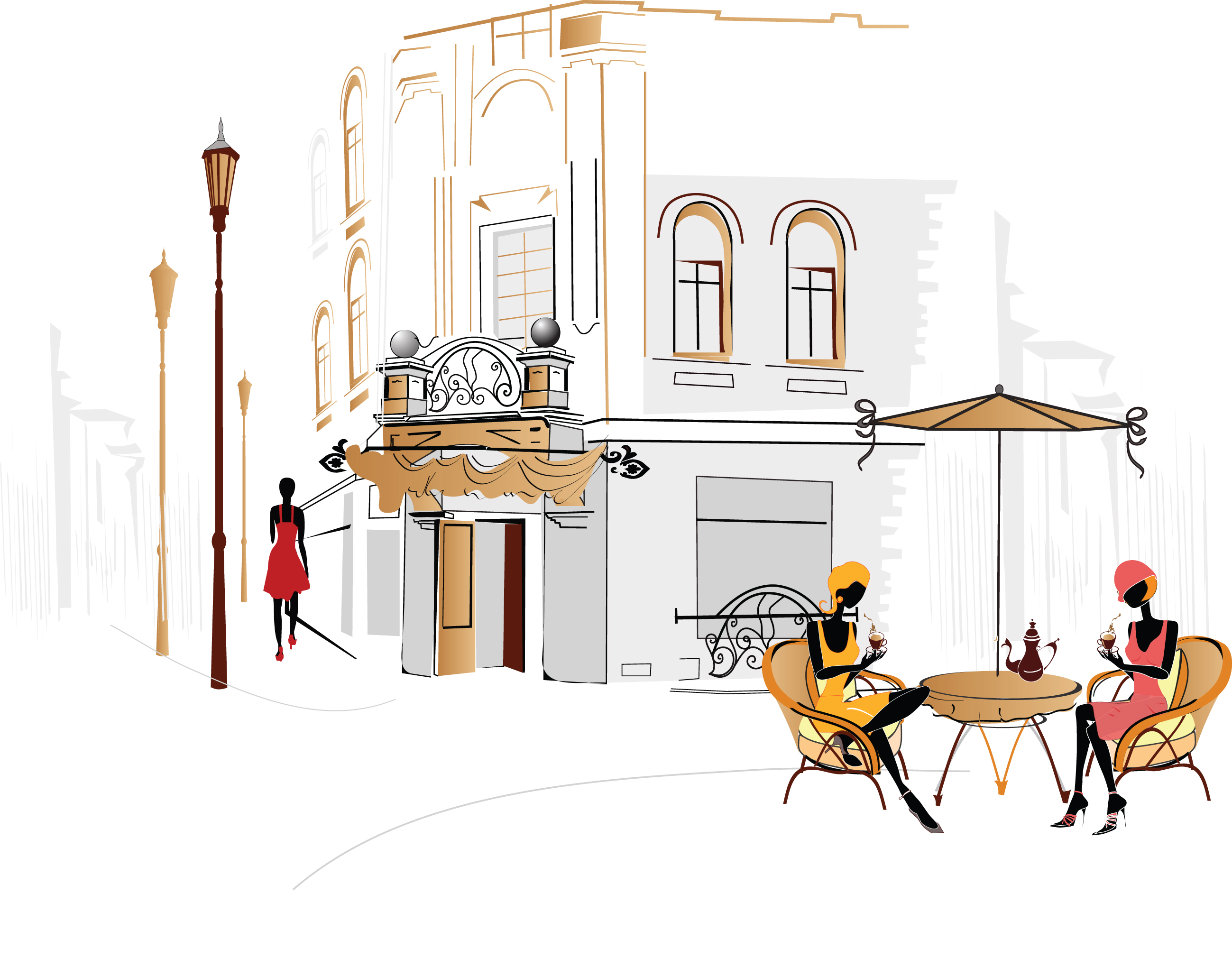 town corner painting elegant european sketch handdrawn design