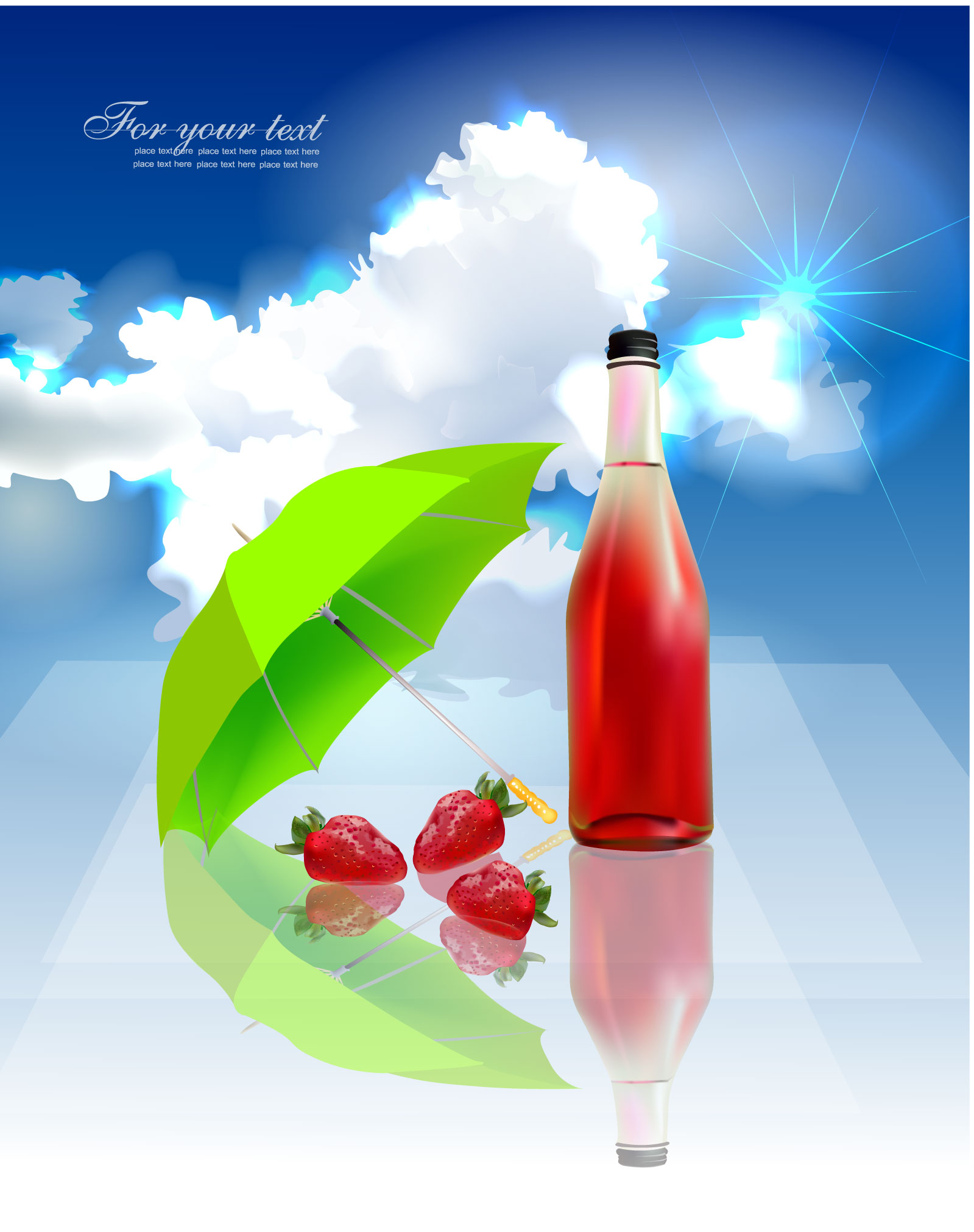 strawberry juice advertising banner colorful modern sparkling decor