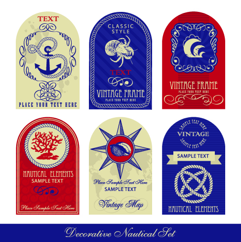 marine labels templates flat vintage shapes emblem ornament