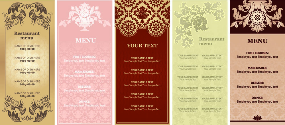 menu templates elegant european decor vertical design