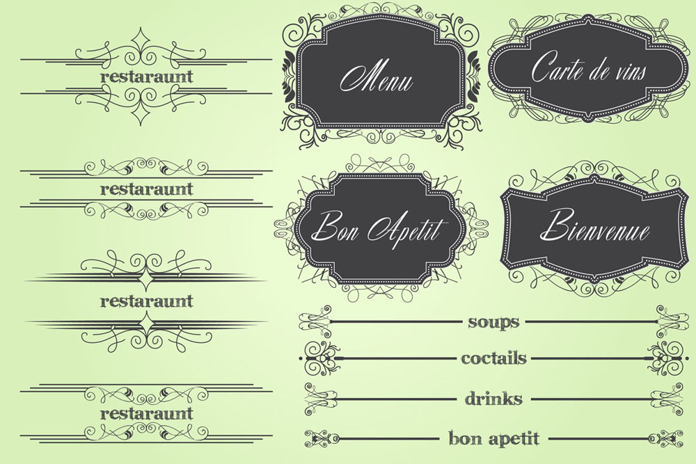 menu decor templates classic symmetric shapes