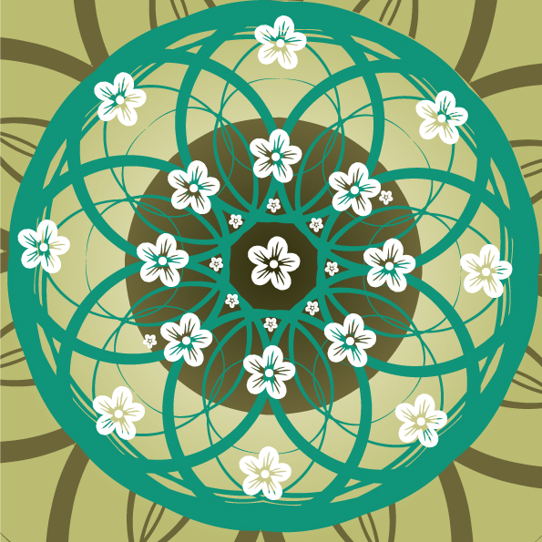 decorative floral background symmetric circle shape sketch