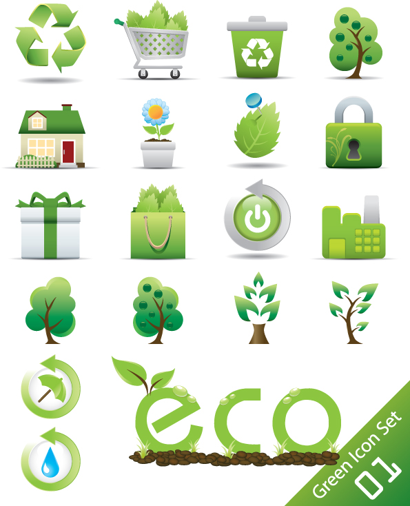 ecology icons green enviromental protection symbols sketch