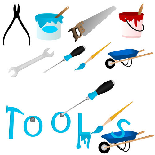 tooling objects icons colored modern sketch