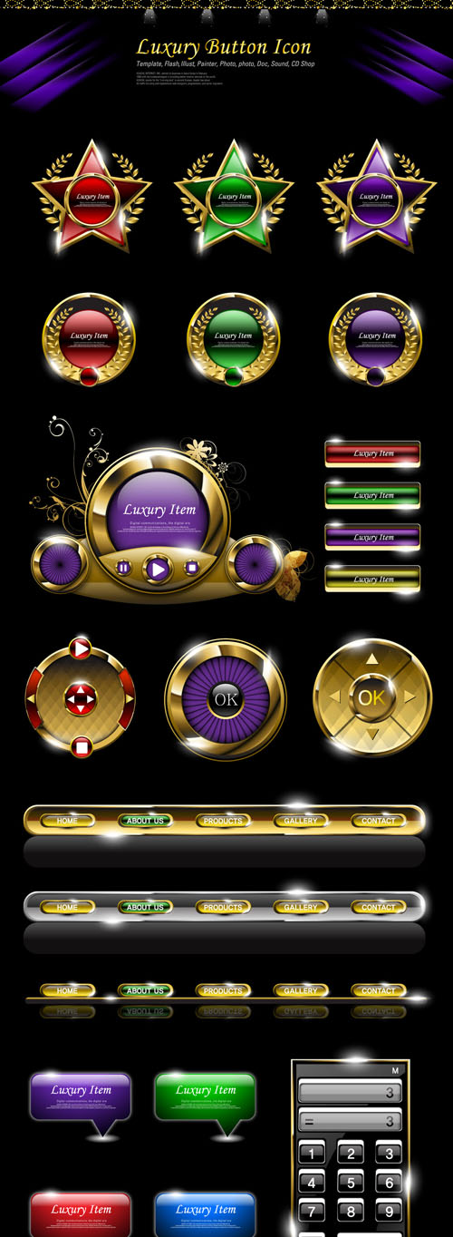 buttons icons collection shiny luxury modern shapes