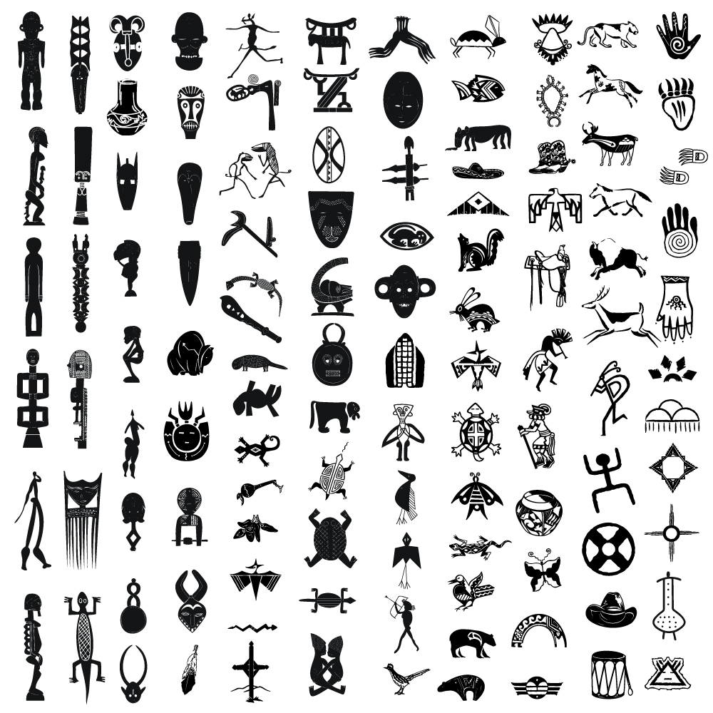 african ethnic decor elements black white symbols sketch