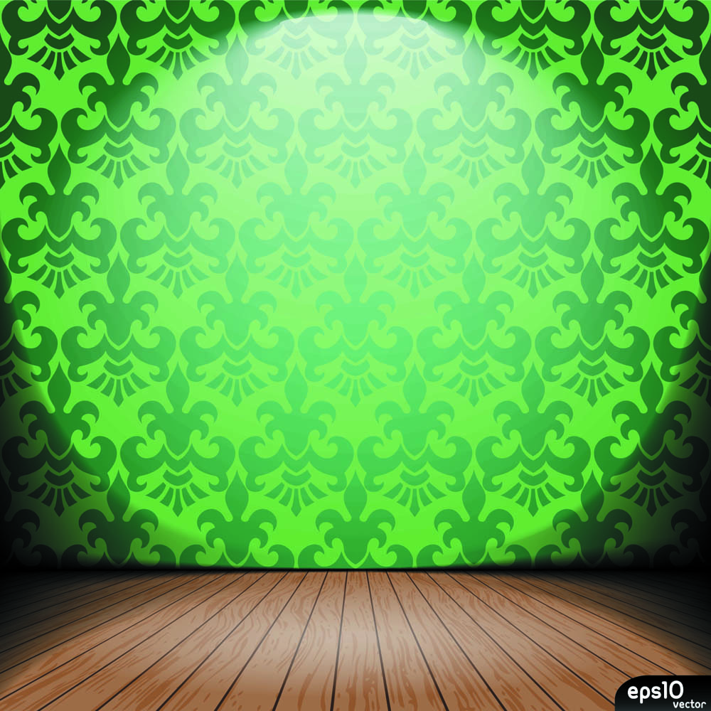 stage background modern sketch green wallpaper wooden floor