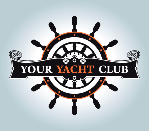 yacht club logotype dark retro steering wheel sketch