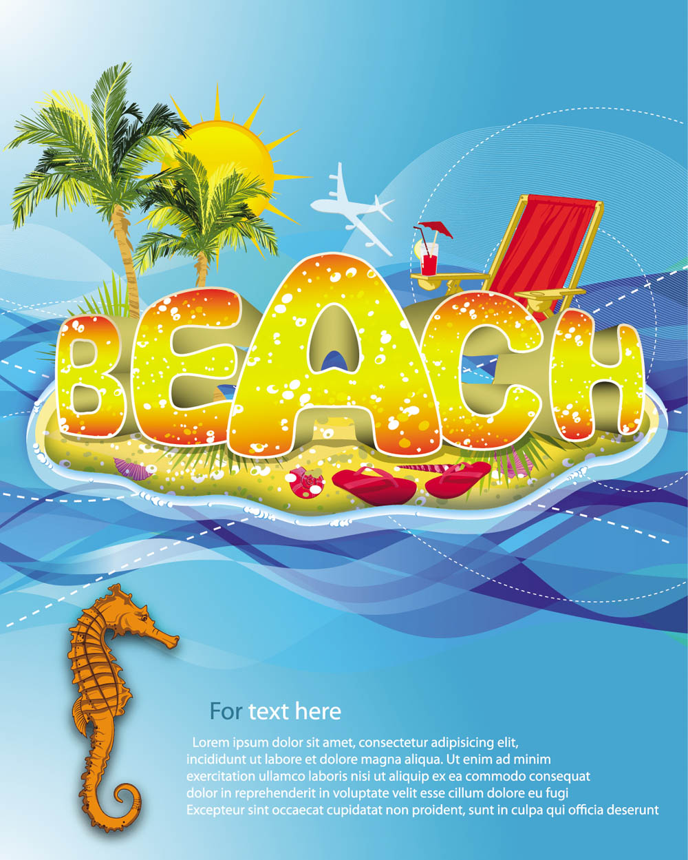 beach vacation background colorful sea elements texts decor