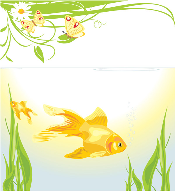 nature background goldfish butterflies flower decor