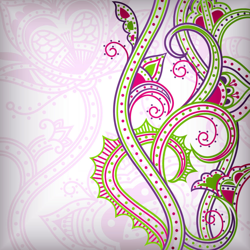 traditional flora pattern colorful flat curves sketch