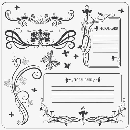 card decorative elements elegant retro symmetric curves