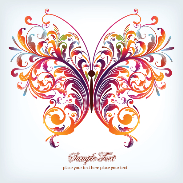 decorative butterfly icon modern colorful symmetric curves sketch