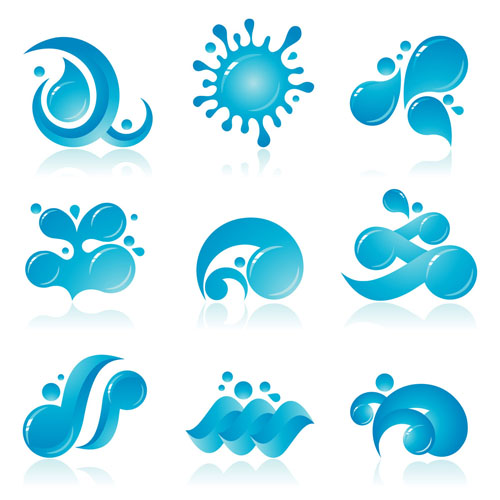 water liquid icons shiny blue modern shapes