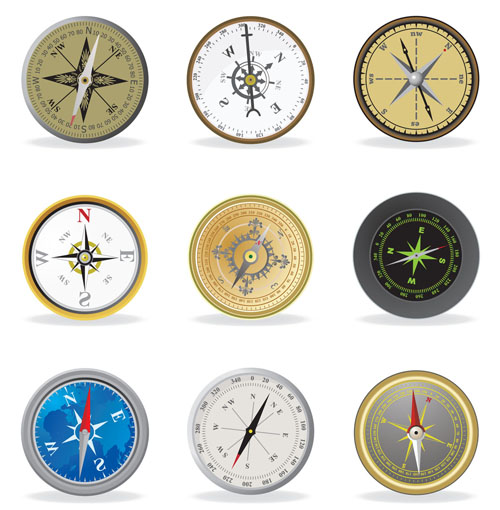 navigation compass icons colored flat sketch