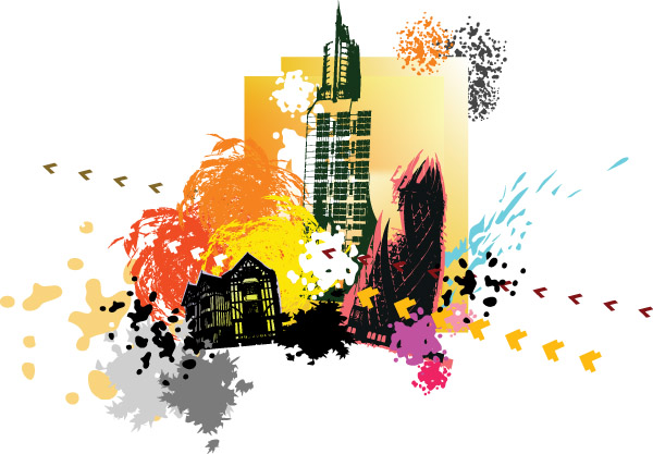 city background colorful grunge dynamic decor